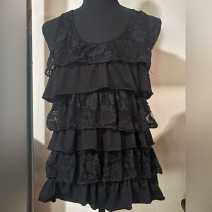 Black Lace Ruffled Tank Top